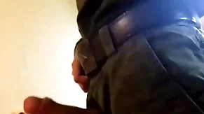Russian soldier licks dirty shoes plus jerks missing his big dick