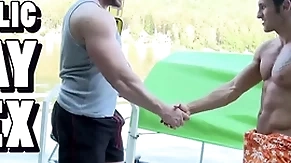 Gaywire - muscular studs tomm & rudy black bumping uglies out yon public