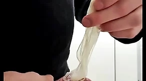 Feigning far used cumfilled condom from stranger