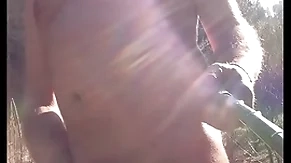 Nudist with cock ring masturbating