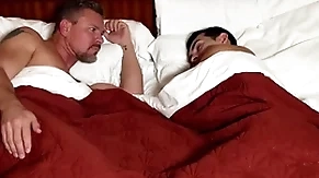 Gay step son cataloguing motel bed give horny step dad