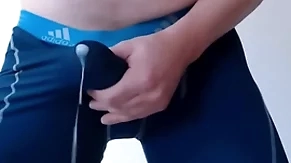 Cumshot alongside adidas sports machine
