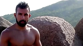 Nudist beach - jerking off unaffected by the rocks coupled with ocean trailer