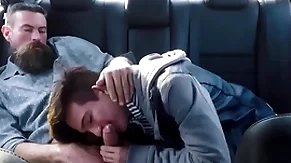 Twink stance son coupled with his stance procreate fuck in the back seat of their wheels by means of driving practice