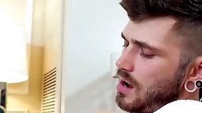Gayroom slow hotel massage gets slippery with two hunks