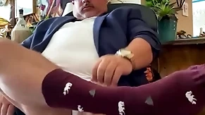 chunky load from grandpa college professor with wide feet, dress socks, huge cock, added to chunky orgasm at the quash