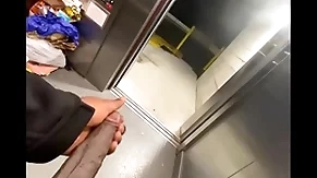 Public elevator got stuck so i stroked my  bbc (solo almost caught)