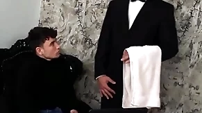 (simon best) rides his butler's (denny chris) hard Hawkshaw waiting for he unloads upstairs his face - bromo