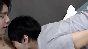 Cute japanese twink doggystyle fucked before mutual cumshot