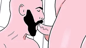 Bearded straight man sucks a male bottom's ass then the bottom sucks the straight's cock - animated joyous porn