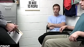 Young perps - husky officer submits a handful of suspected perps to a strip grilling and deep cavity grilling