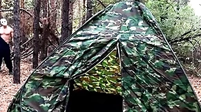 Camouflaged offender fucks tired new chum in tent / iniquity porn / russian gay