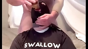 Faggot gagging on alpha's cock and throatpie