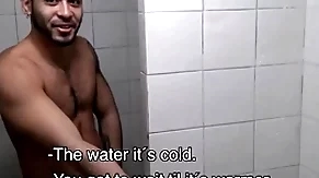 Four hot amateur young latino jocks paid cash by stranger to fuck in gym shower
