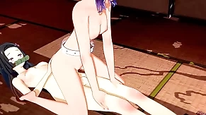 Demon Bee's knees Futanari - Shinobu x Nezuko Blowjob and Fucked - Sissy crossdress Japanese Asian Manga Anime Game Porn Gay